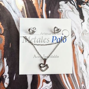 Heart Shaped Earrings & Necklace Set Gift Stainless Steel ♡